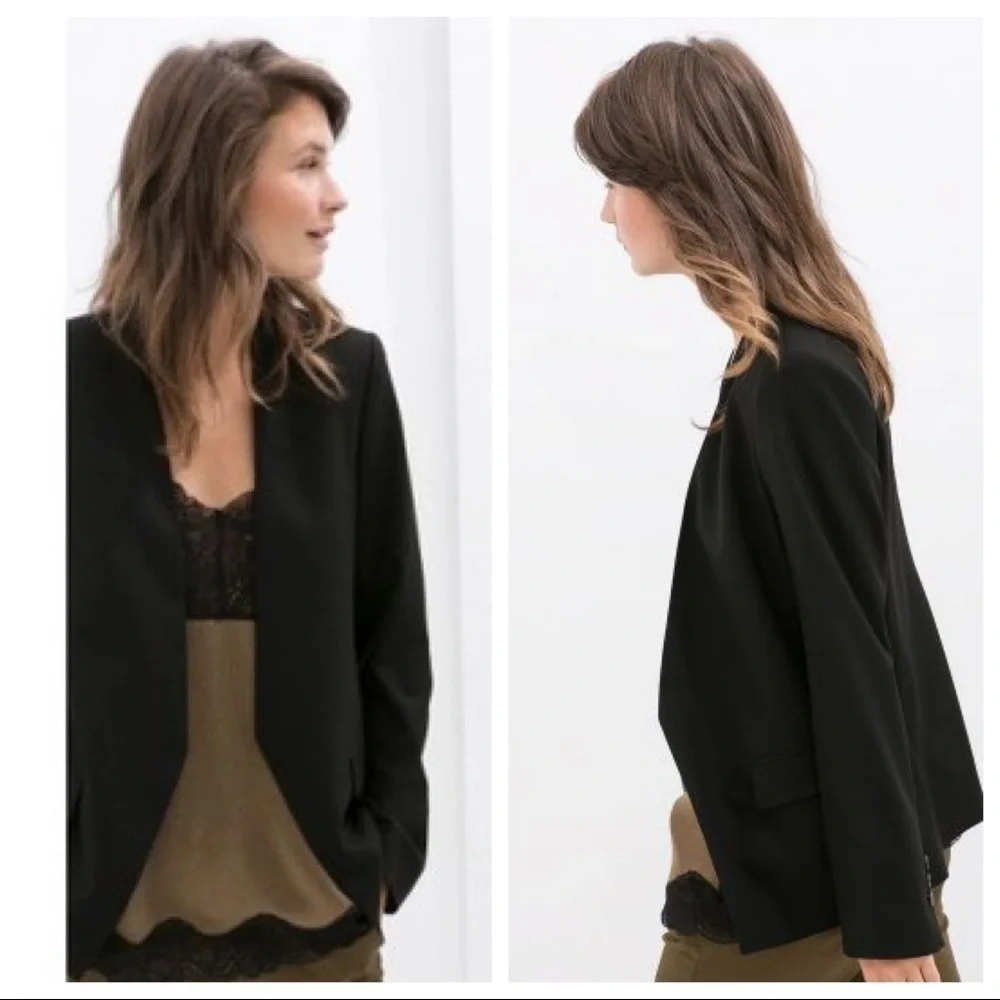 NWT. Zara Black No Collar Jacket Blazer. Size S